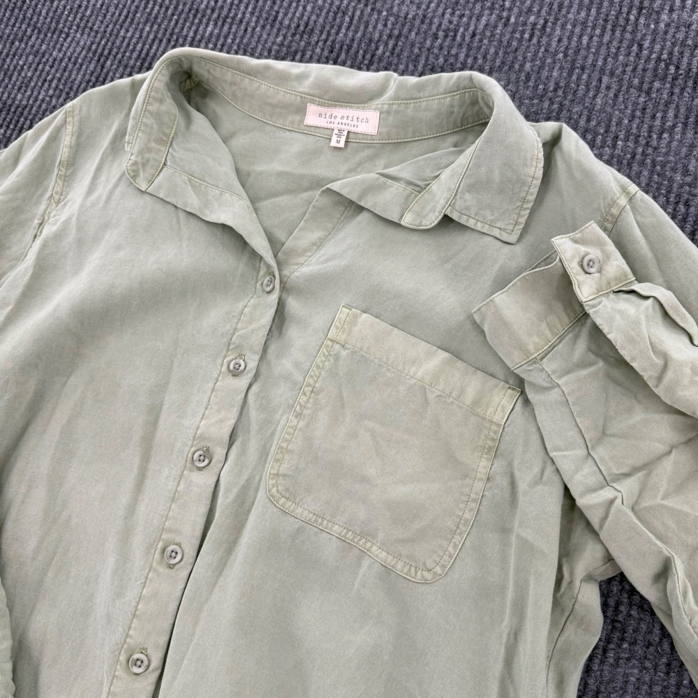 Side Stitch Los Angeles Womens Medium Sage Green Lyocell Button Down Shirt